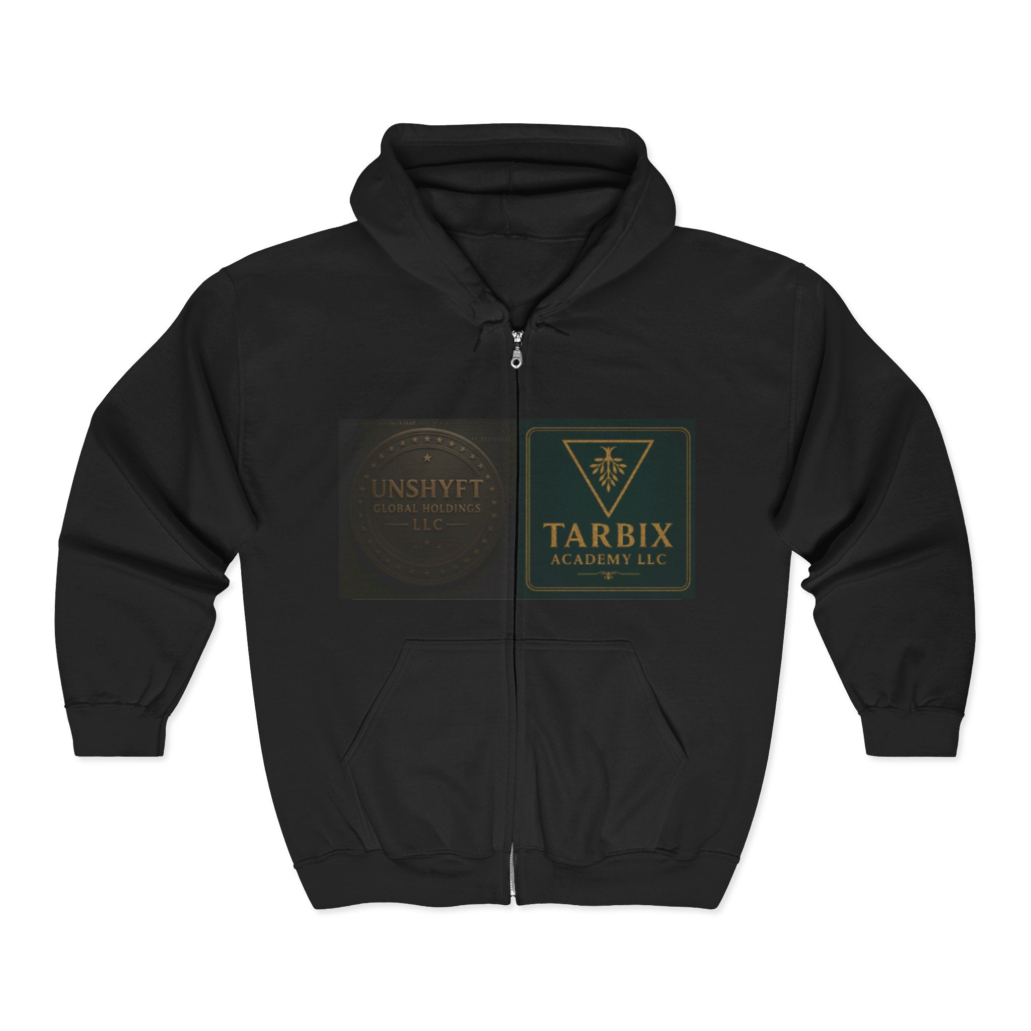 Tarbix Academy Zip Hoodie – Black Full-Zip Sweatshirt with Gold Crest