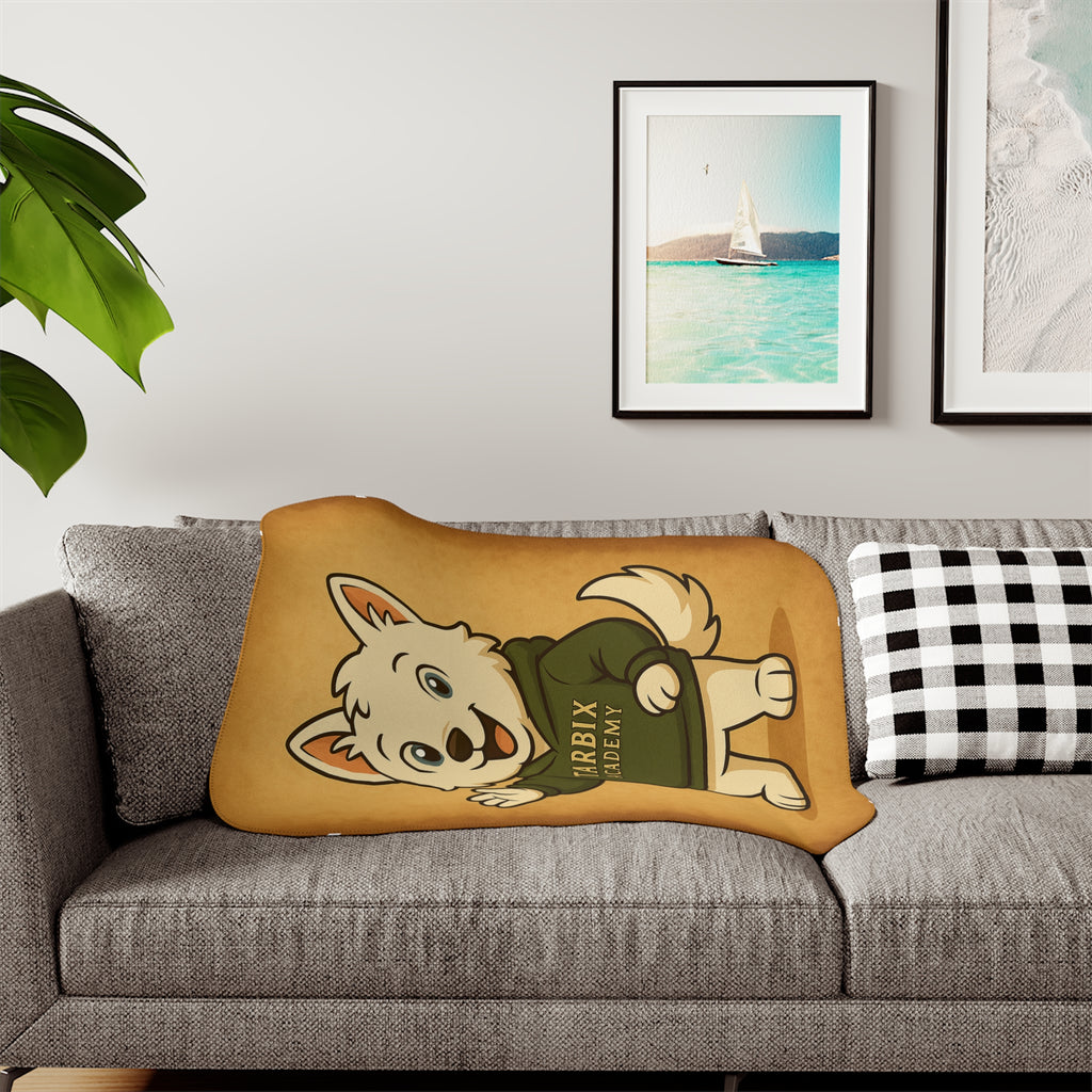 Sherpa Blanket - Cute White Pup in 'Tarbix Academy' Hoodie Plush Throw