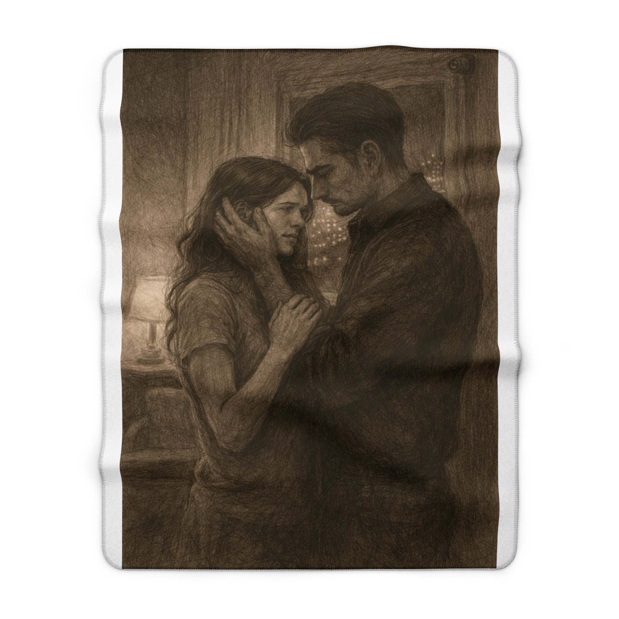 Romantic Couple Sherpa Blanket — Vintage Sepia Embrace Throw