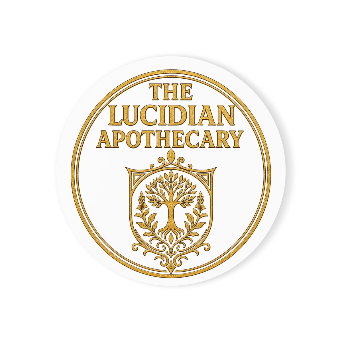 The Lucidian Apothecary Cork Coaster — Vintage Herbal Logo Drink Coaster