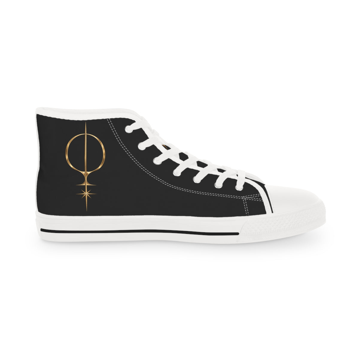 White High-Top Sneakers with Minimal Gold Nautical Compass Accent