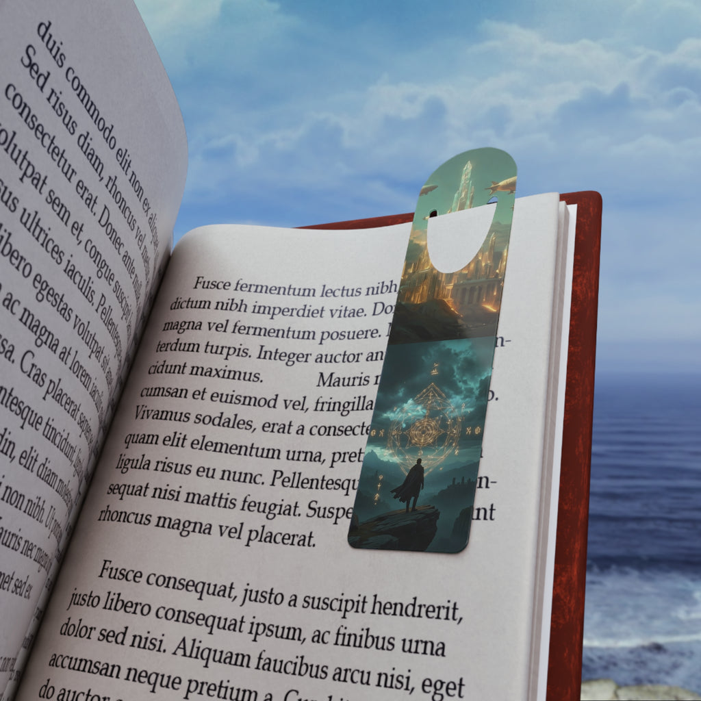 Fantasy City Metal Bookmark – Steampunk Airship & Mystic Portal Reading Marker