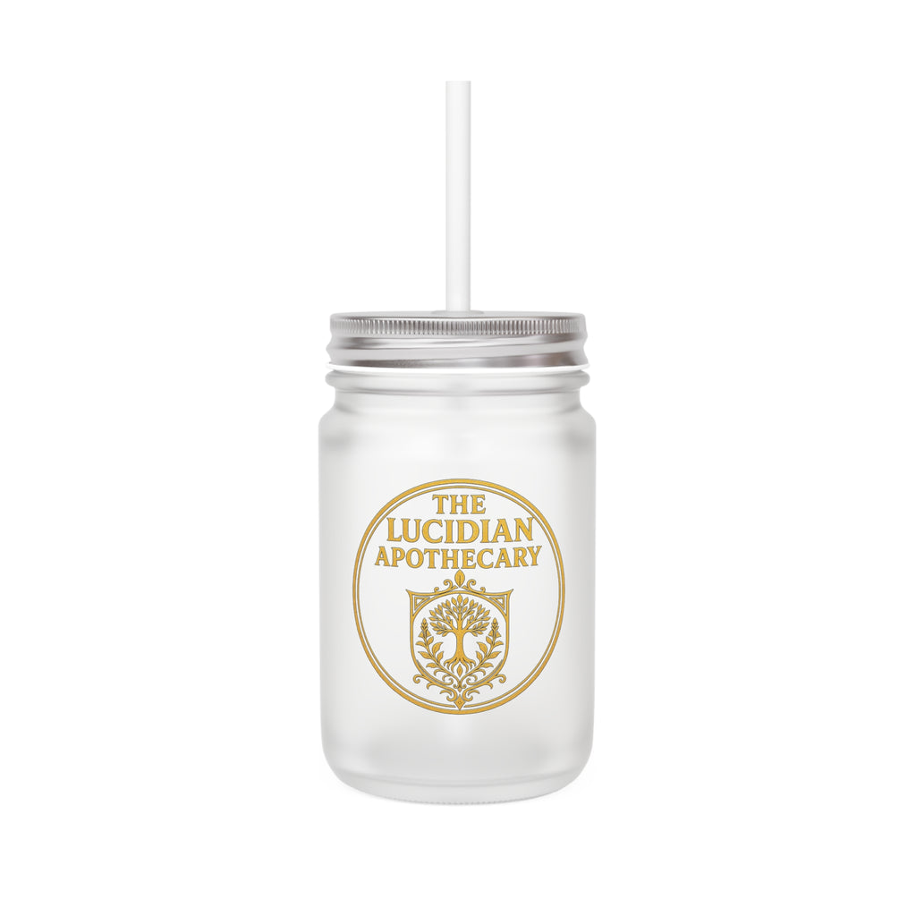 Lucidian Apothecary Mason Jar Tumbler — Glass Jar Cup with Lid & Straw
