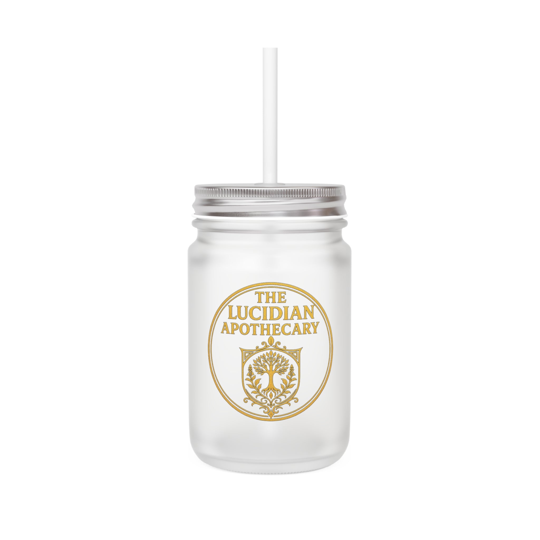 Lucidian Apothecary Mason Jar Tumbler — Glass Jar Cup with Lid & Straw