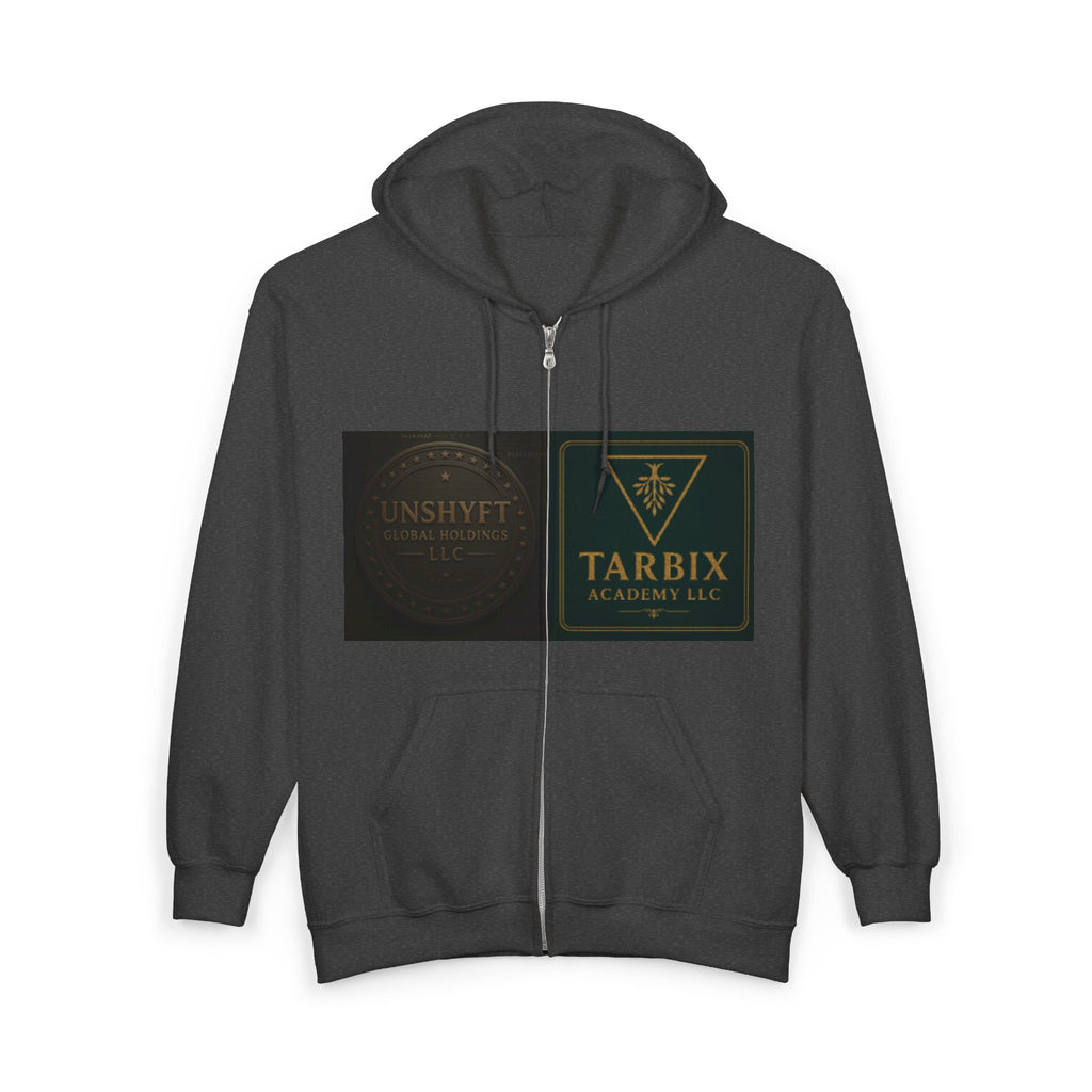 Tarbix Academy Zip Hoodie – Black Full-Zip Sweatshirt with Gold Crest