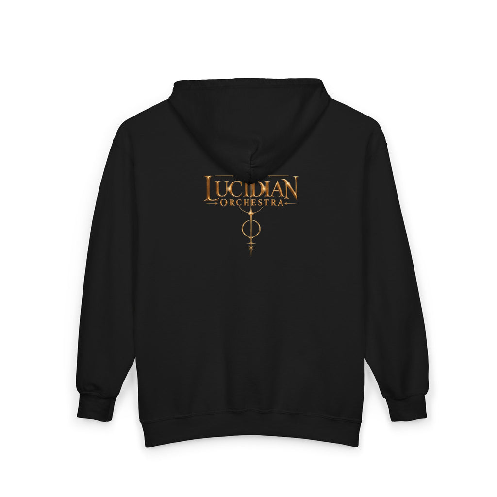 Lucidian Orchestra Zip Hoodie — Symphonic Stage Art Full-Zip Sweatshirt
