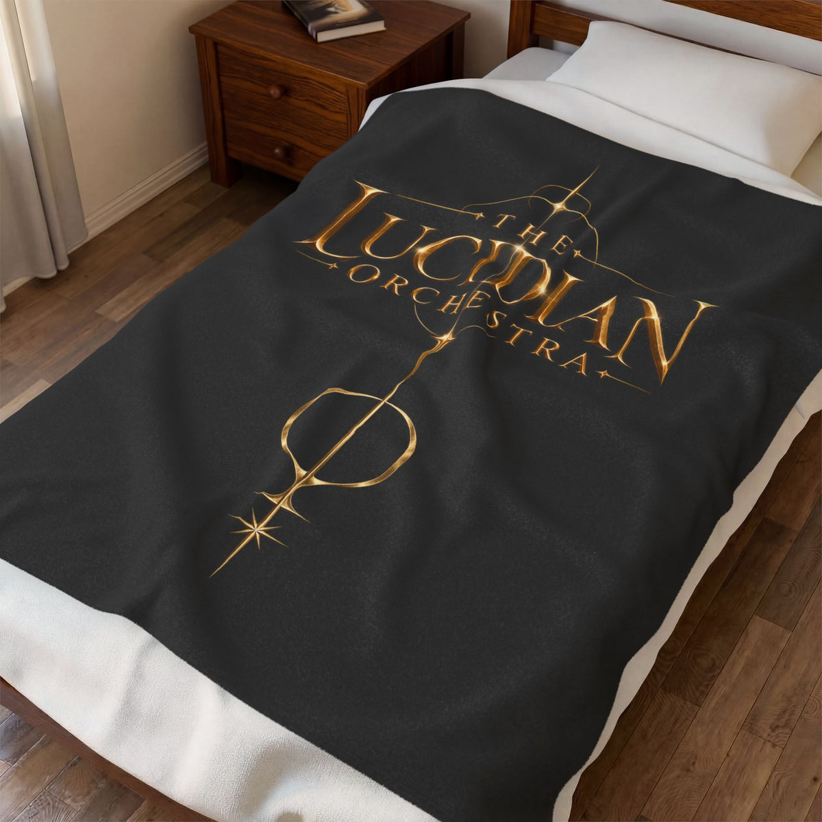 The Lucidian Orchestra Velveteen Plush Blanket – Gold Emblem Cozy Throw