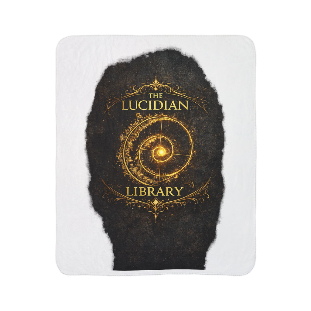 Lucidian Library Fleece Sherpa Blanket — Magical Golden Spiral Bookish Throw