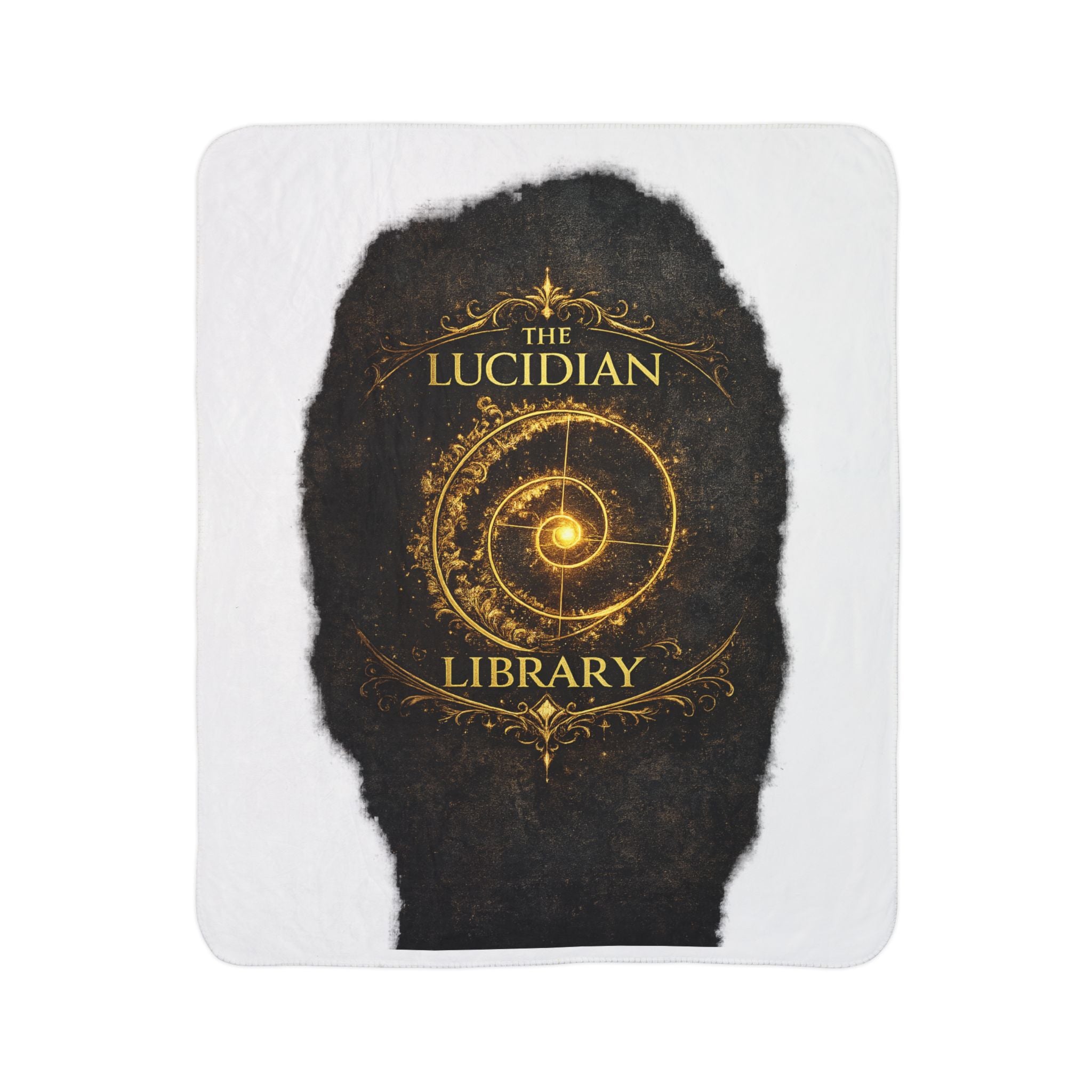 Lucidian Library Fleece Sherpa Blanket — Magical Golden Spiral Bookish Throw