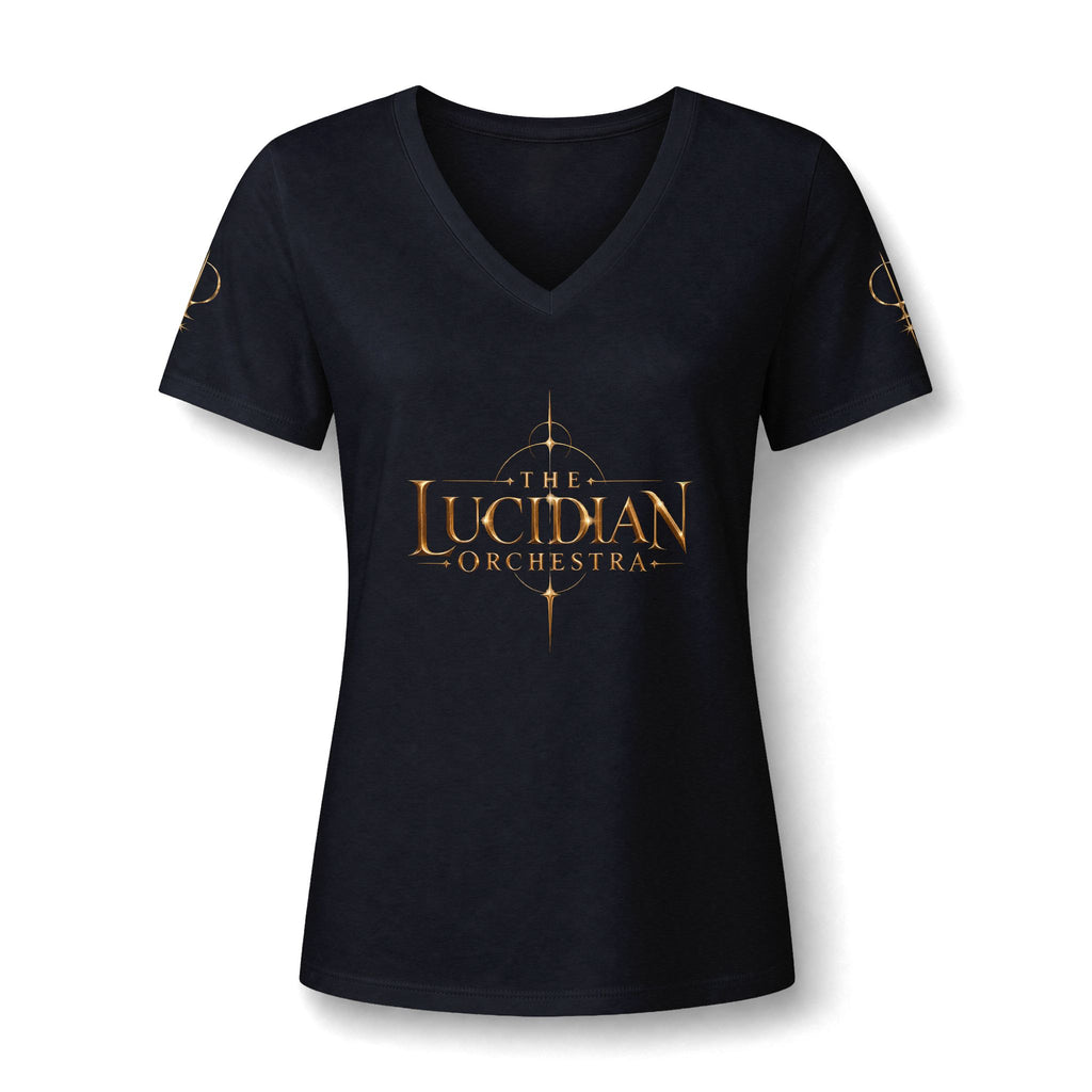Lucidian Orchestra Women's V-Neck Tee — Elegant Music Logo Tee