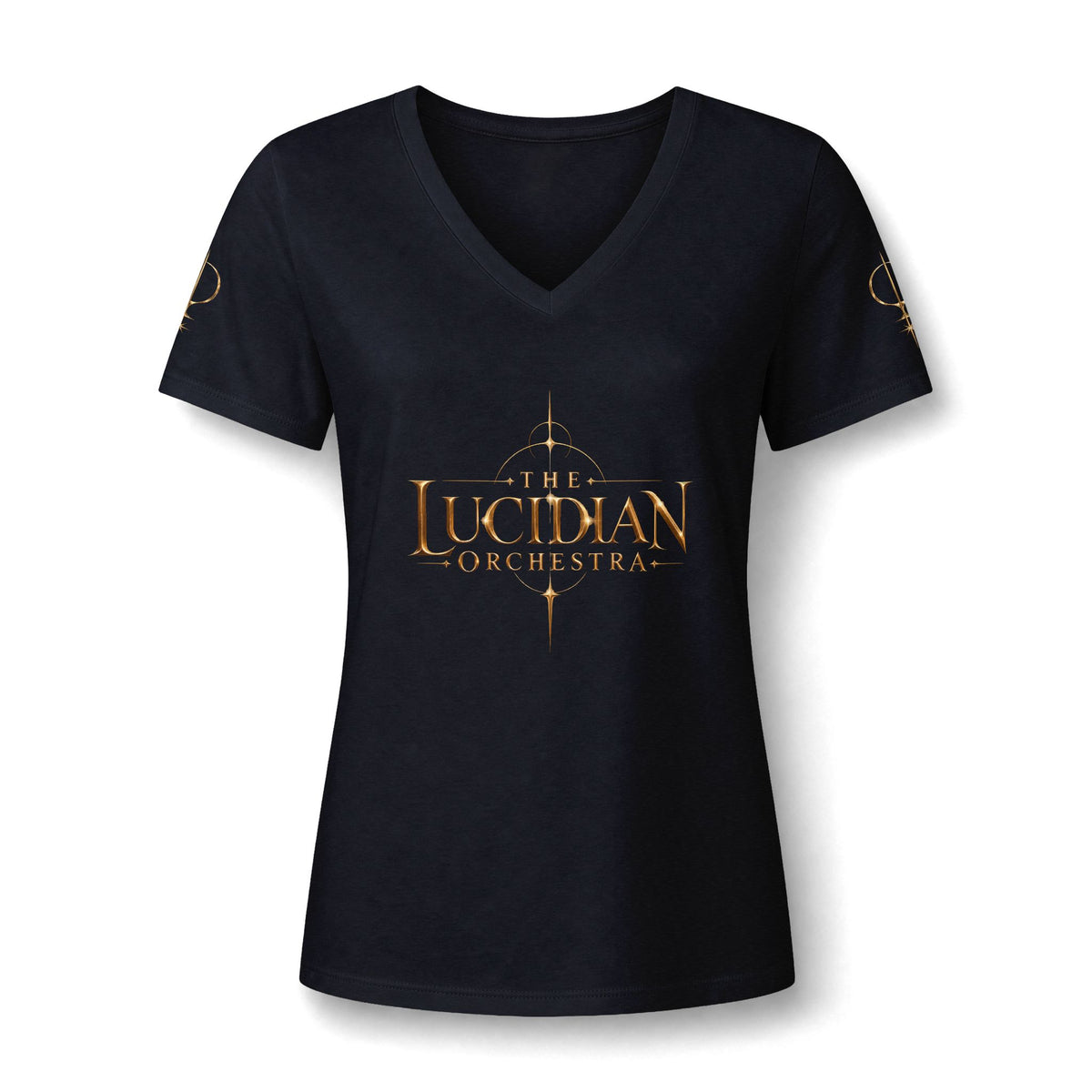 Lucidian Orchestra Women's V-Neck Tee — Elegant Music Logo Tee