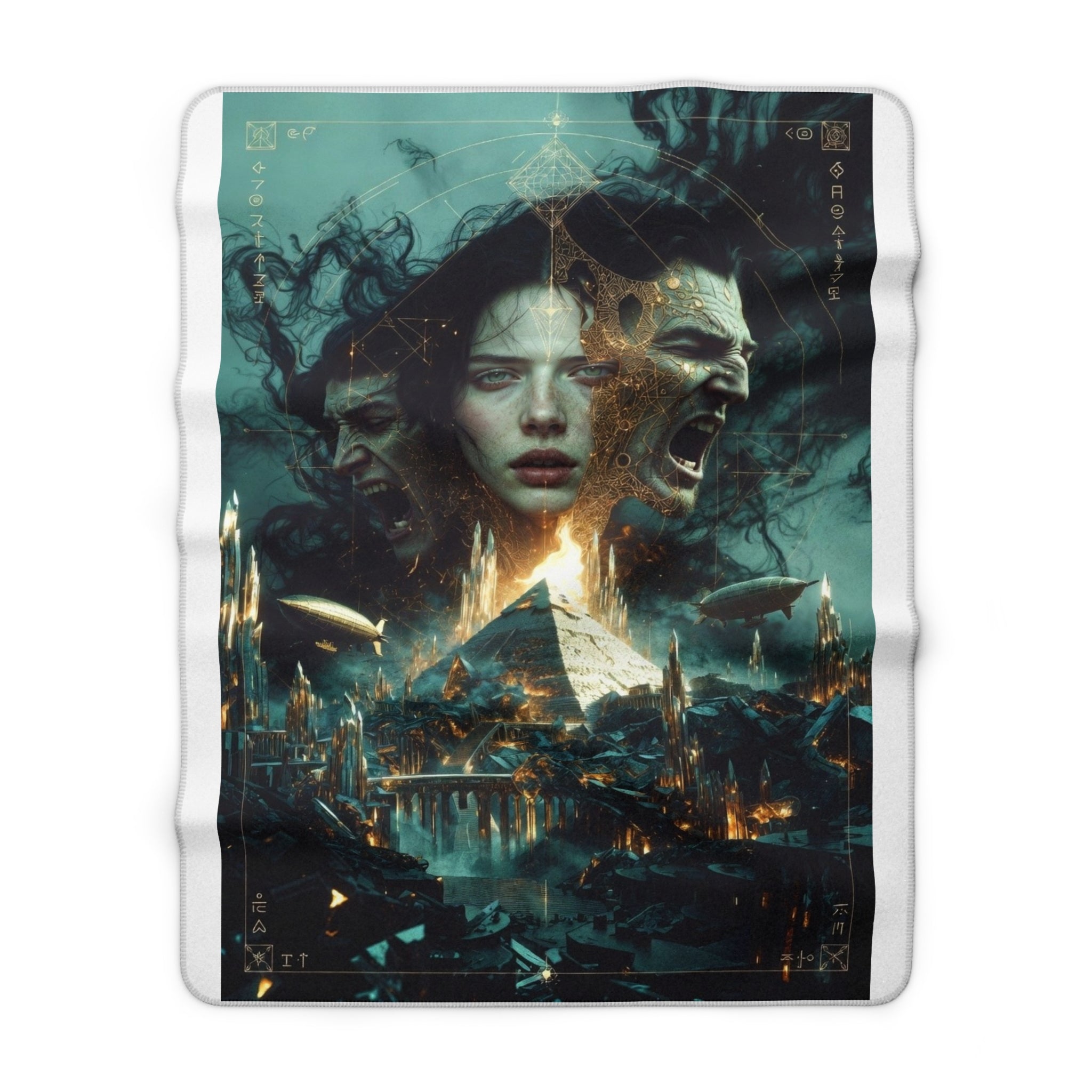 Mythic Faces Sherpa Blanket — Dark Fantasy Portrait Throw