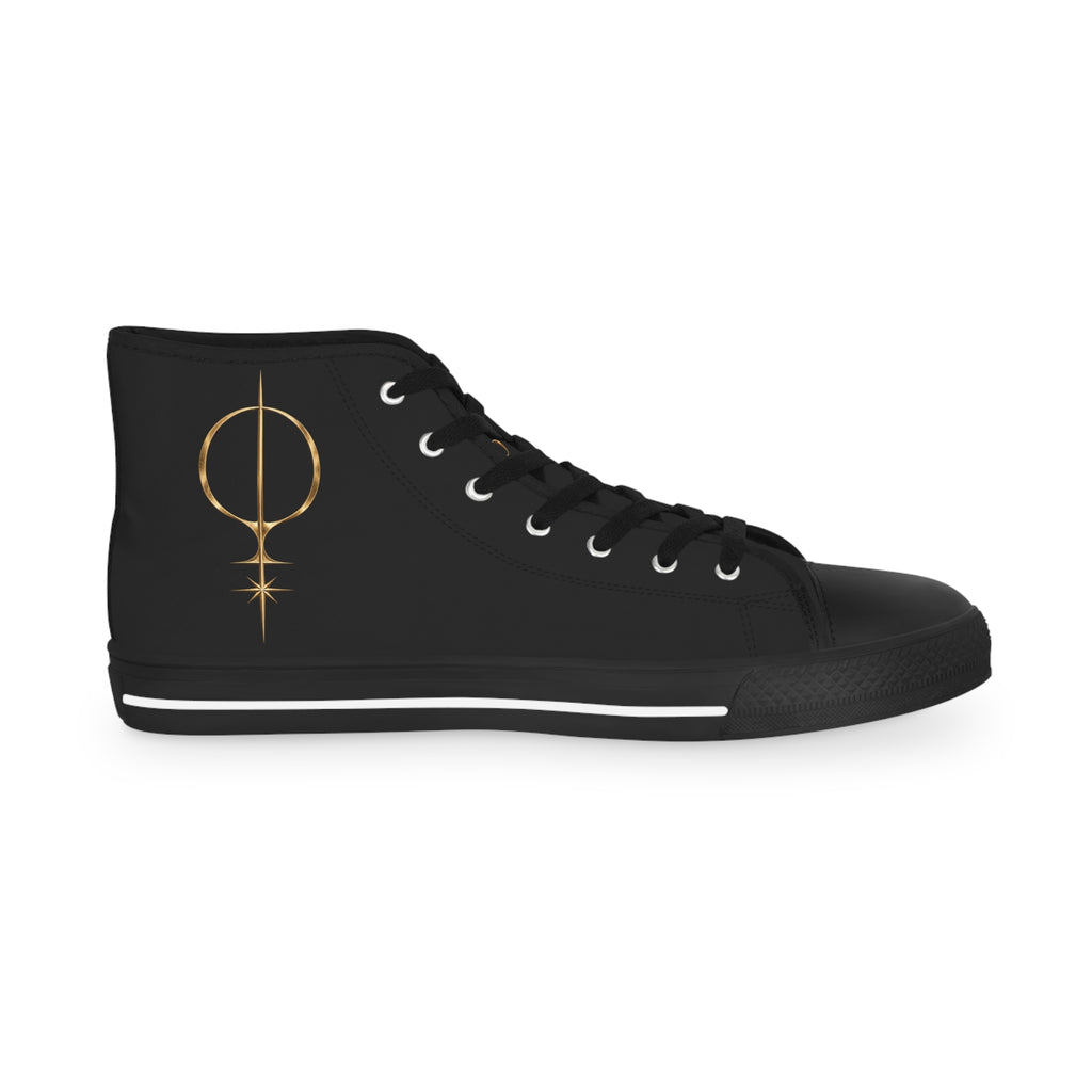 White High-Top Sneakers with Minimal Gold Nautical Compass Accent