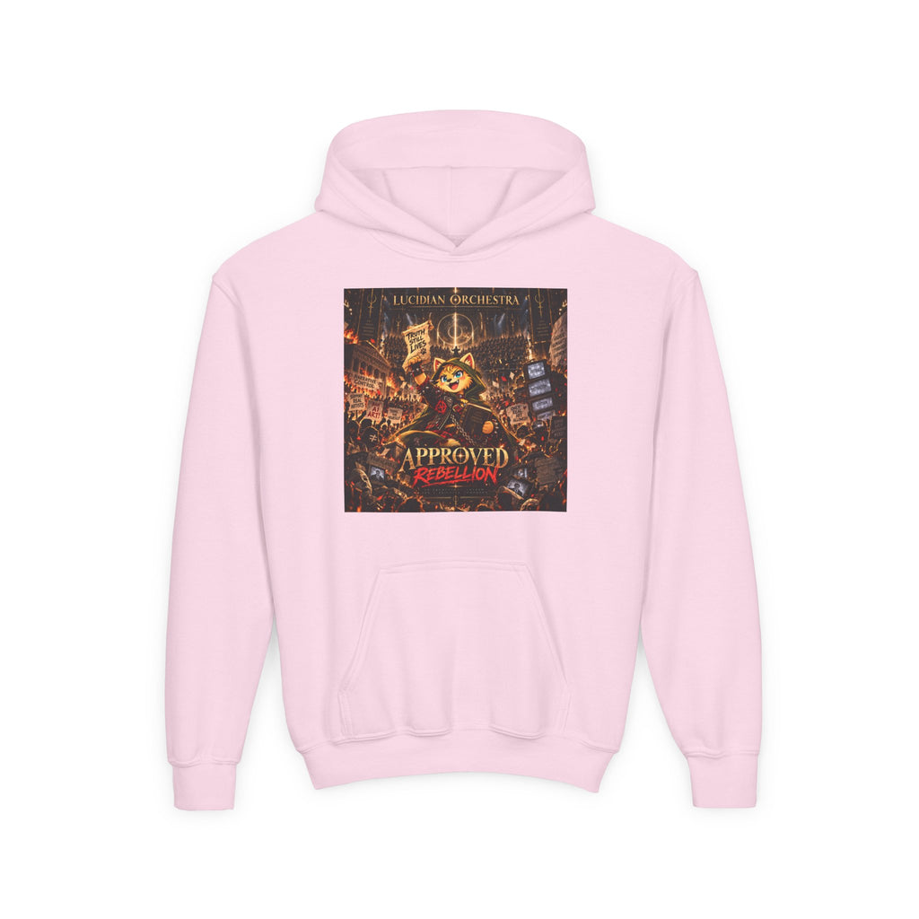Youth Hoodie — 'Approved Mutation' Graphic Hoodie with Gold Symbol Back