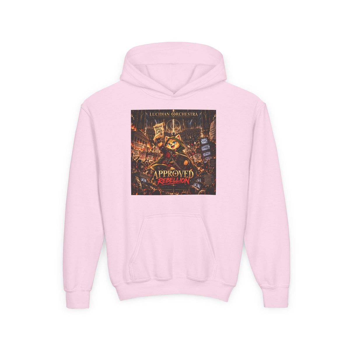 Youth Hoodie — 'Approved Mutation' Graphic Hoodie with Gold Symbol Back