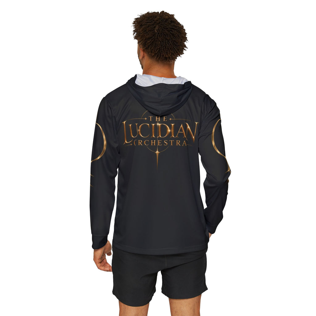 Lucidian Orchestra Logo Hoodie — Gold Emblem Sports Warmup Hoodie