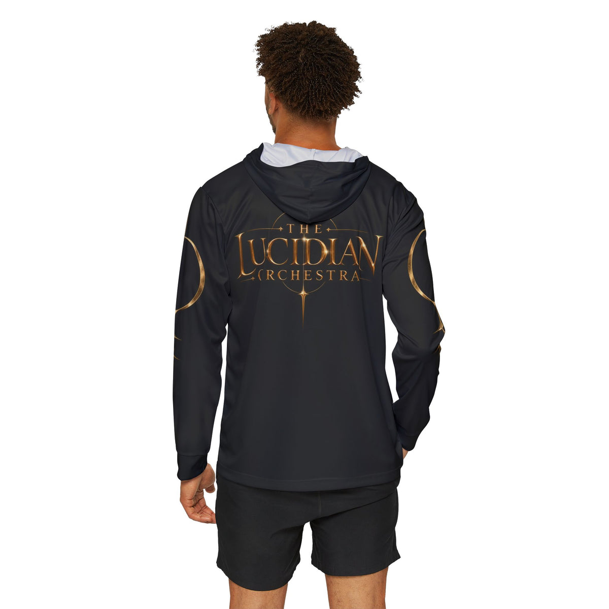 Lucidian Orchestra Logo Hoodie — Gold Emblem Sports Warmup Hoodie