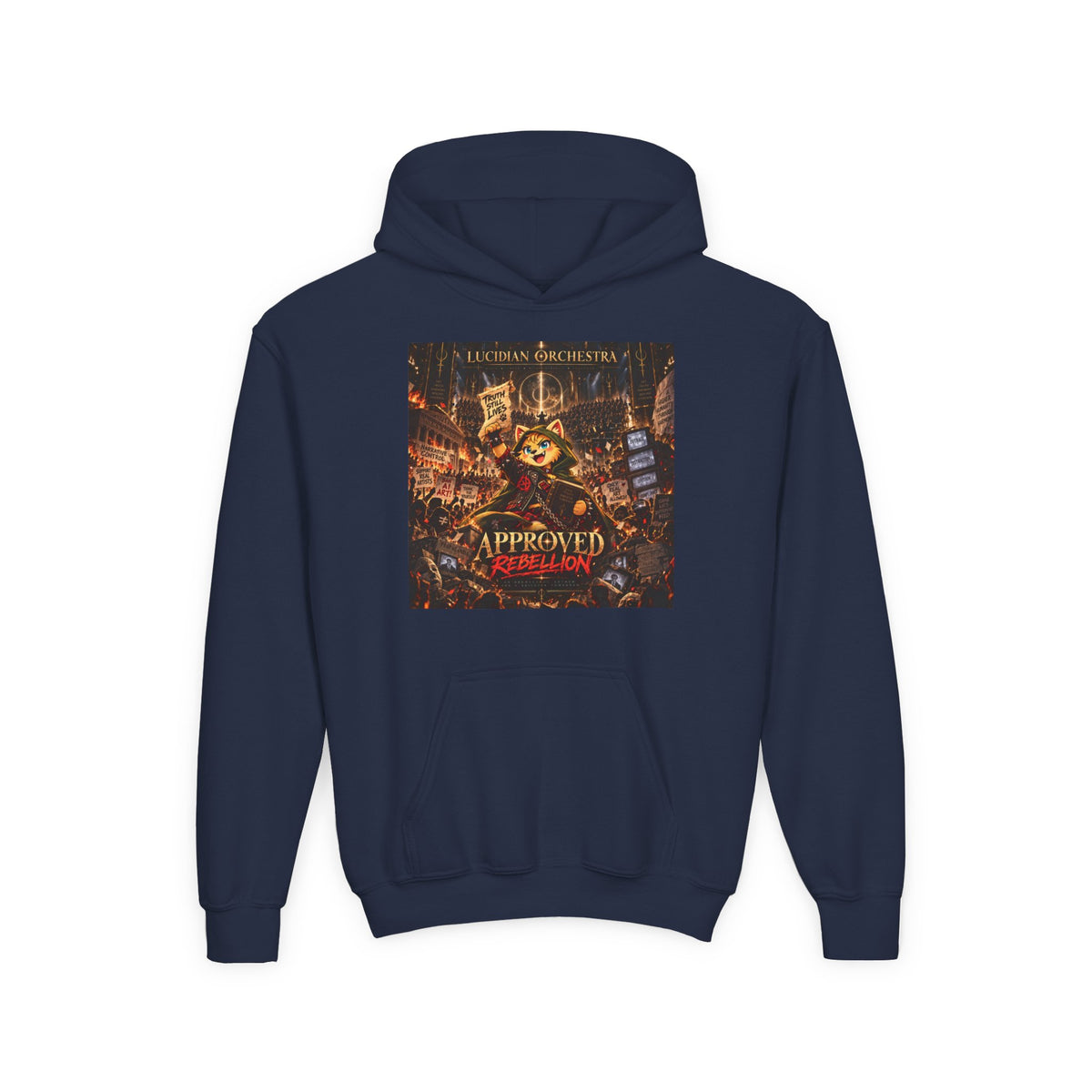 Youth Hoodie — 'Approved Mutation' Graphic Hoodie with Gold Symbol Back