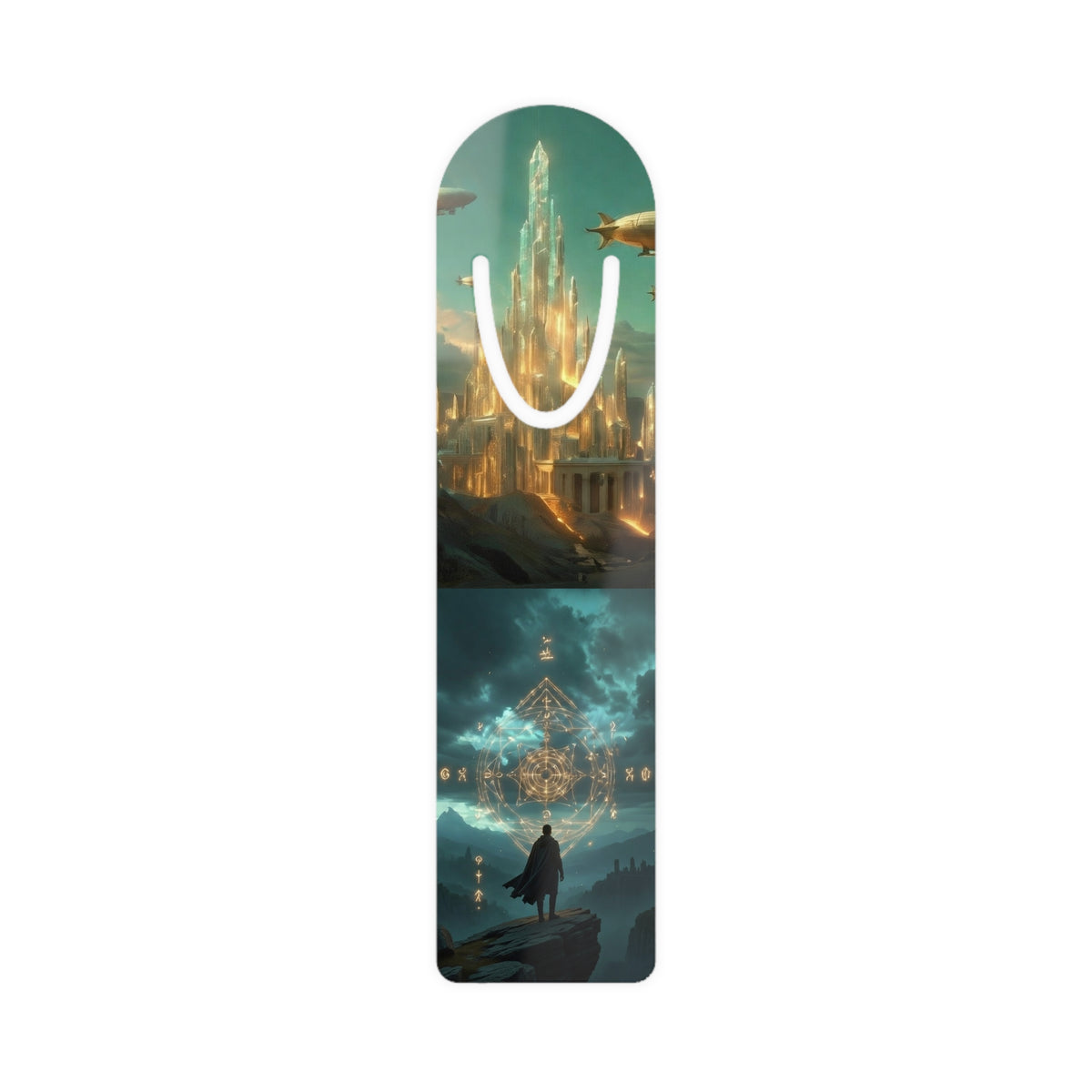 Fantasy City Metal Bookmark – Steampunk Airship & Mystic Portal Reading Marker