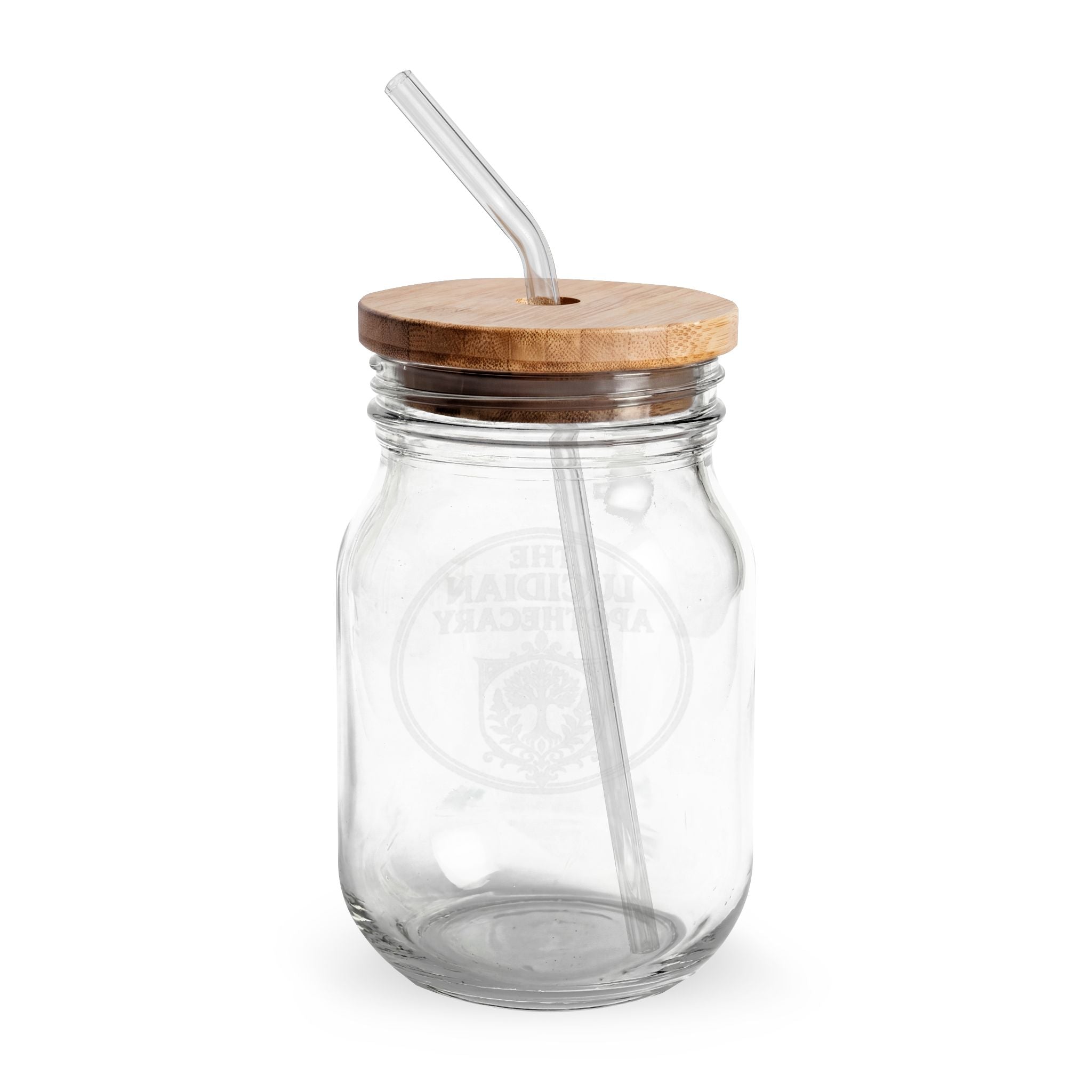 16oz Engraved Glass Sipper Jar with Bamboo Lid & Straw