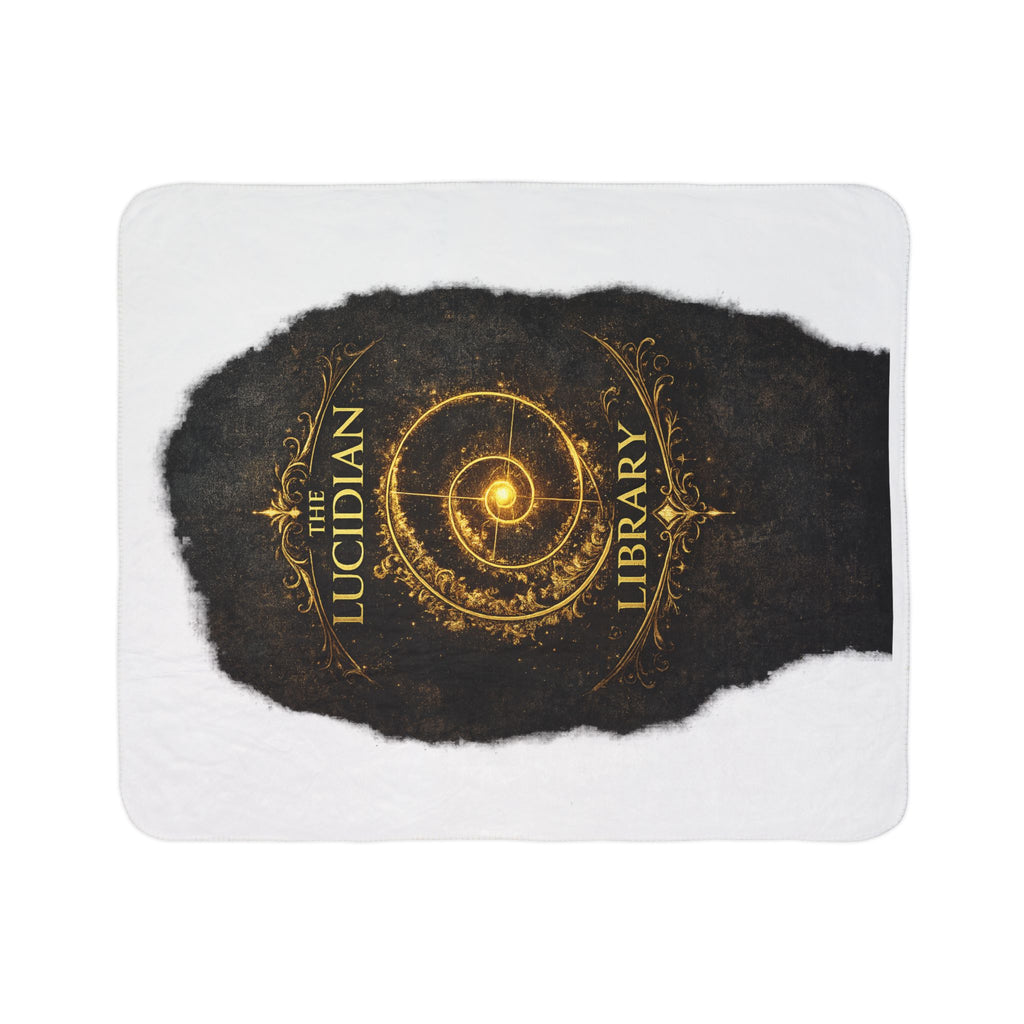Lucidian Library Fleece Sherpa Blanket — Magical Golden Spiral Bookish Throw