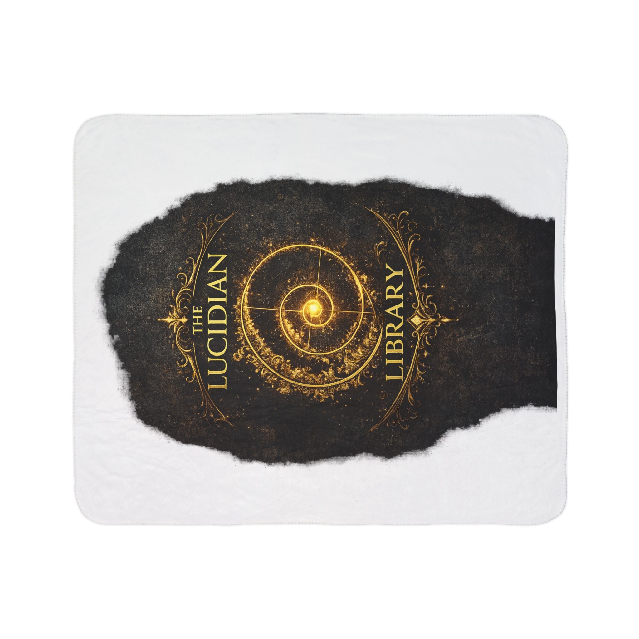 Lucidian Library Fleece Sherpa Blanket — Magical Golden Spiral Bookish Throw