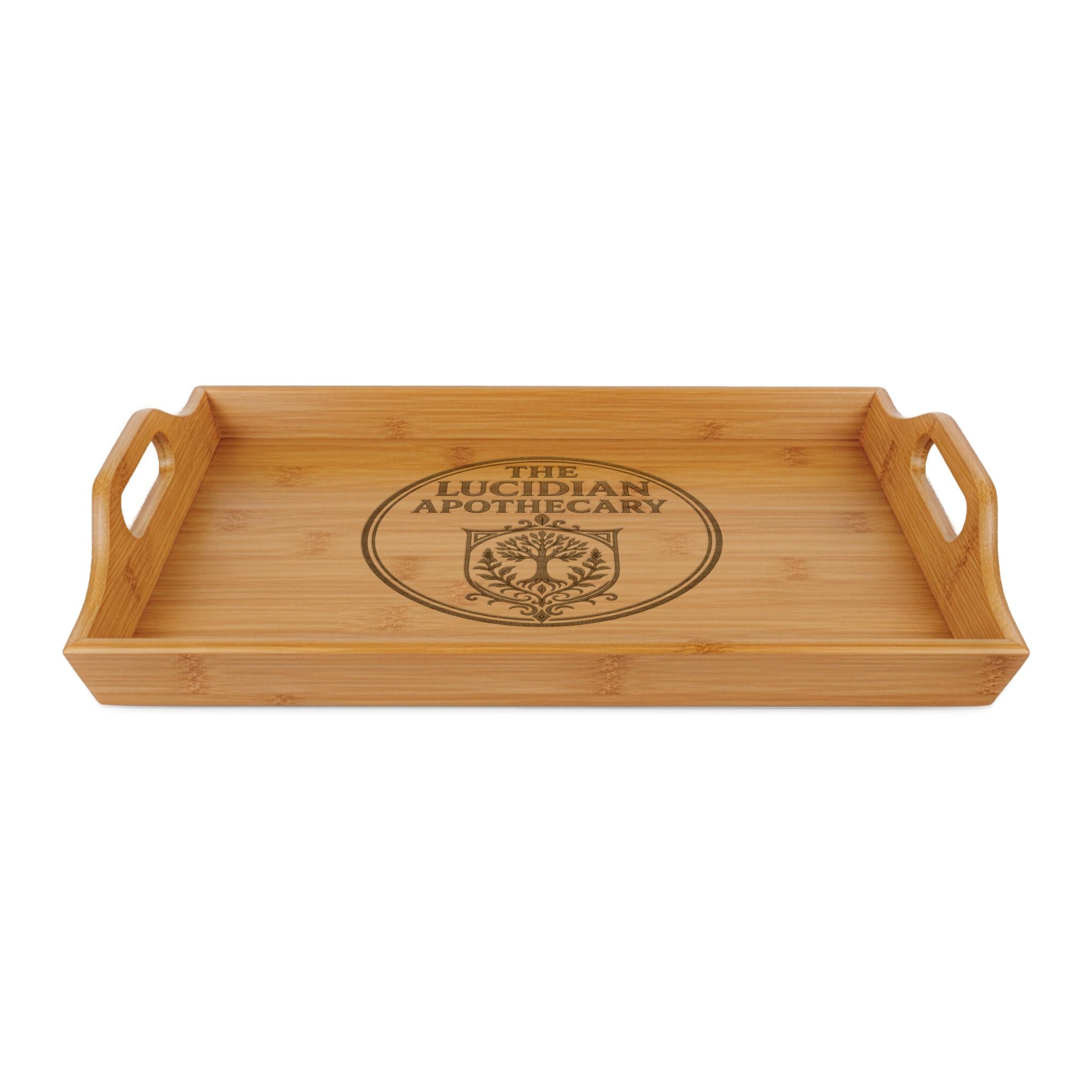 Engraved Bamboo Serving Tray — "The Lucidian Apothecary" Decorative Breakfast & Charcuterie Tray