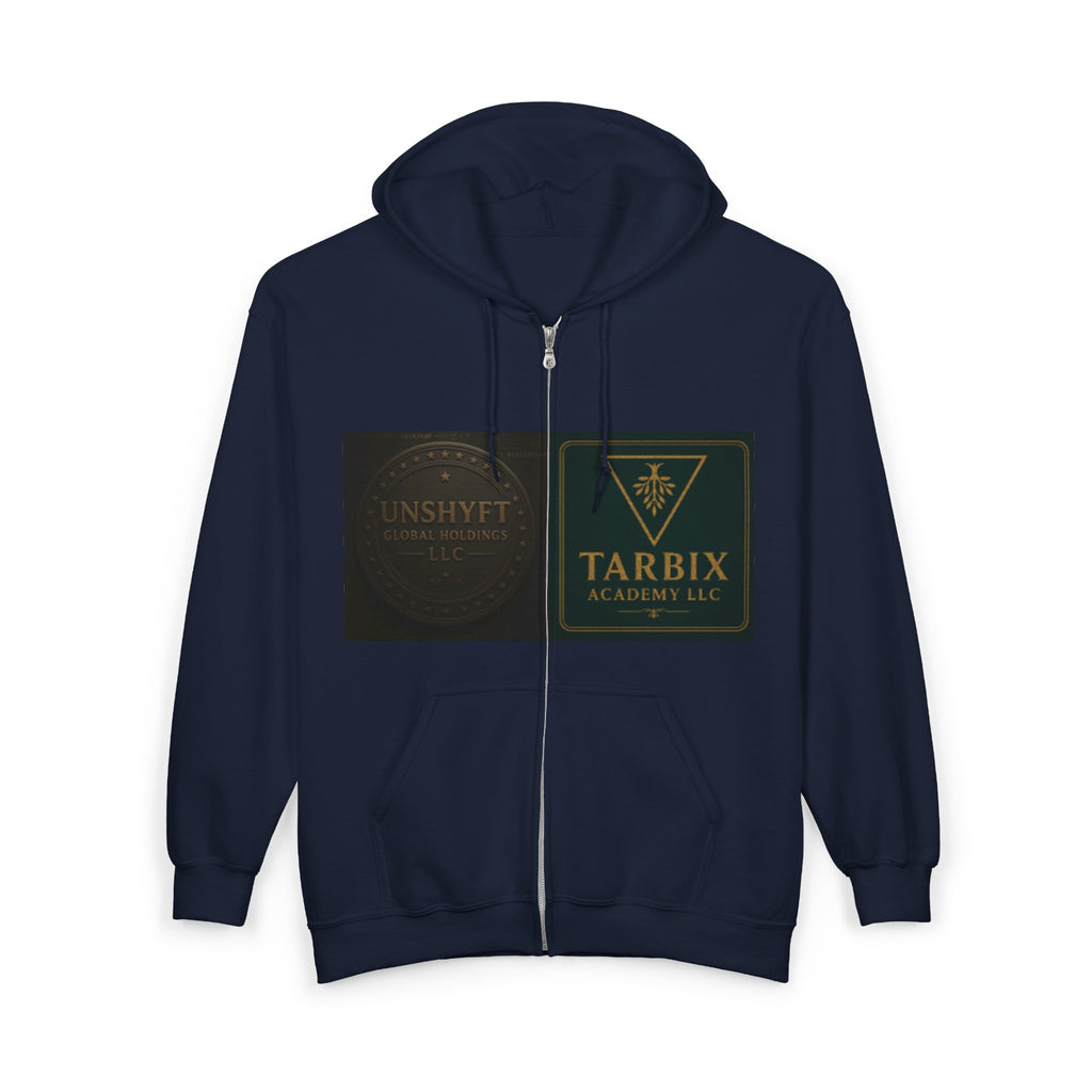 Tarbix Academy Zip Hoodie – Black Full-Zip Sweatshirt with Gold Crest