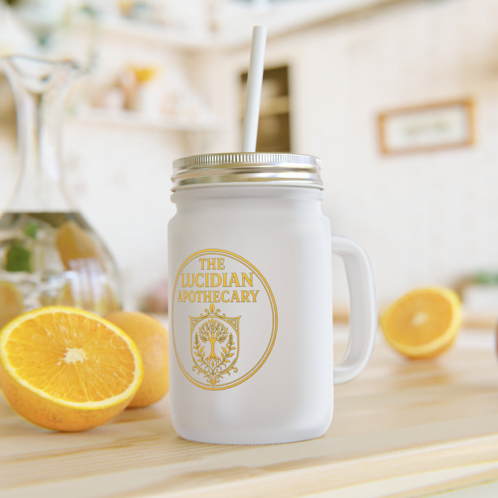 Lucidian Apothecary Mason Jar Tumbler — Glass Jar Cup with Lid & Straw