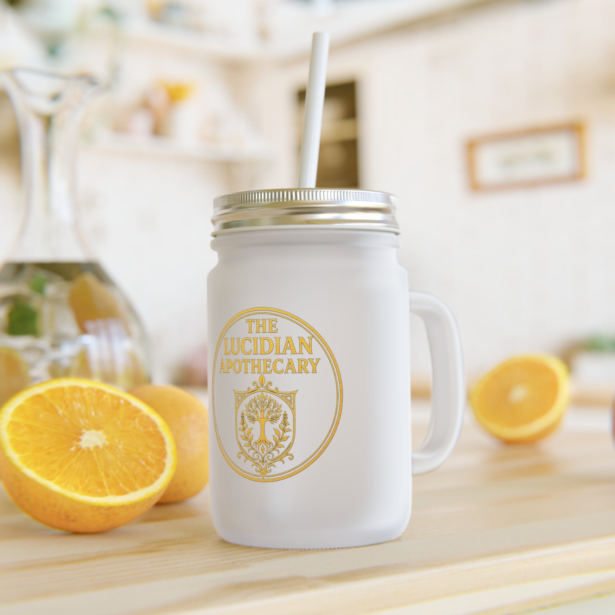 Lucidian Apothecary Mason Jar Tumbler — Glass Jar Cup with Lid & Straw