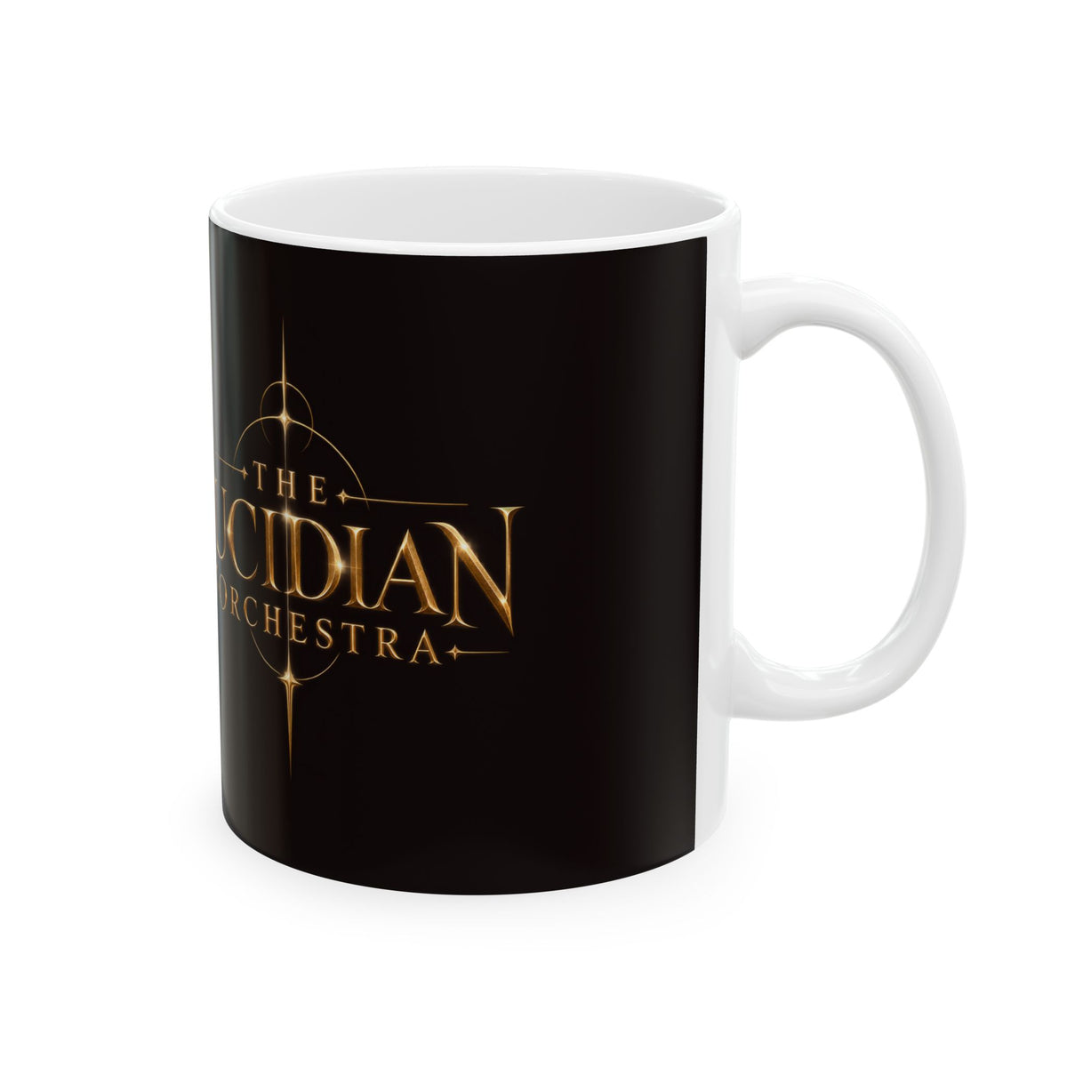 Lucidian Orchestra Logo Ceramic Mug – Gold Emblem Coffee Cup (11oz)