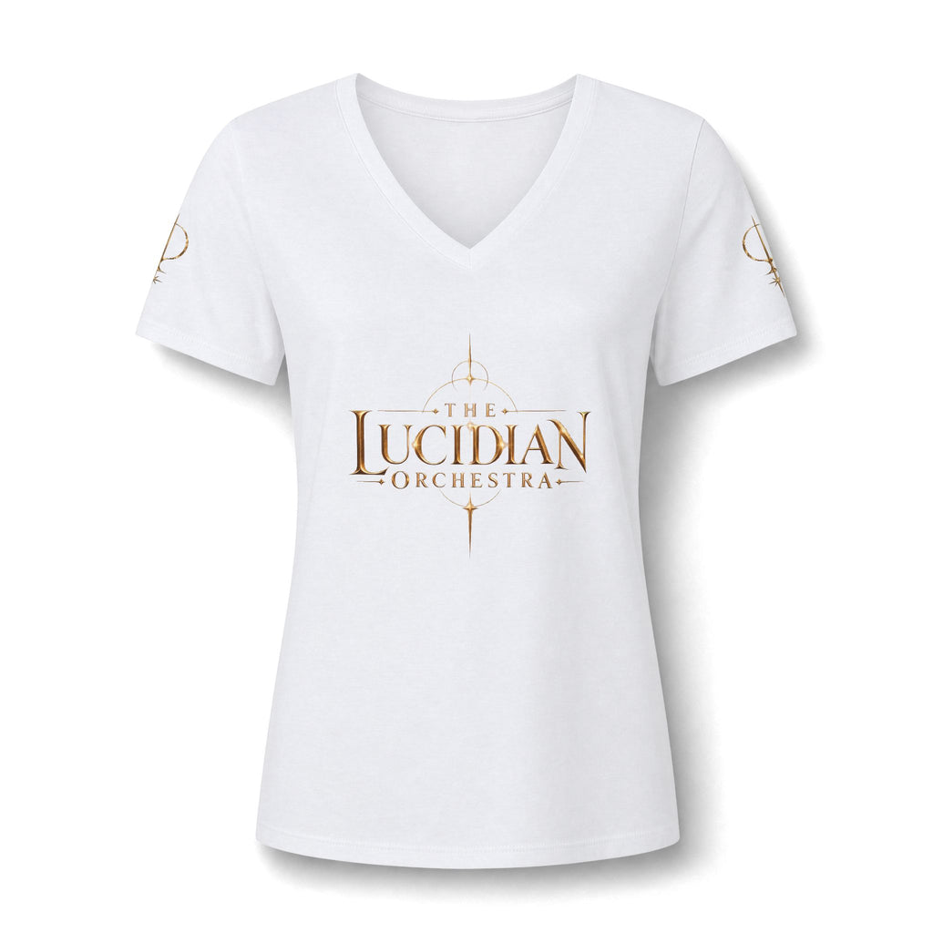 Lucidian Orchestra Women's V-Neck Tee — Elegant Music Logo Tee