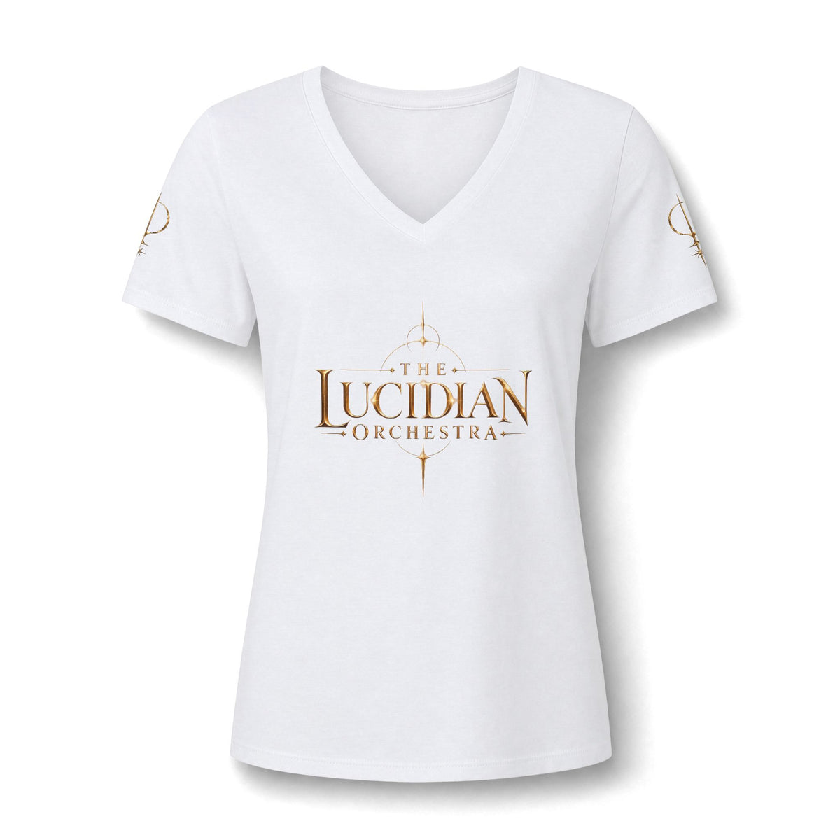 Lucidian Orchestra Women's V-Neck Tee — Elegant Music Logo Tee