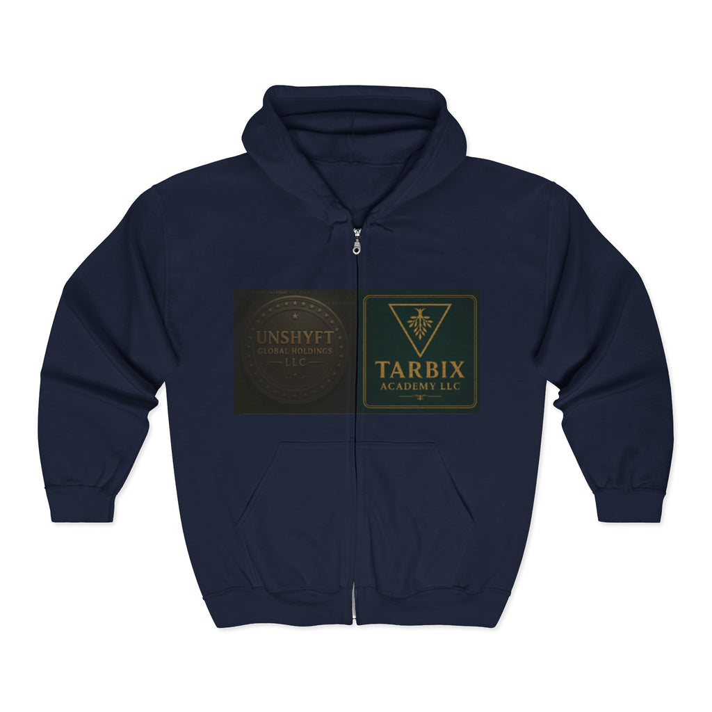 Tarbix Academy Zip Hoodie – Black Full-Zip Sweatshirt with Gold Crest