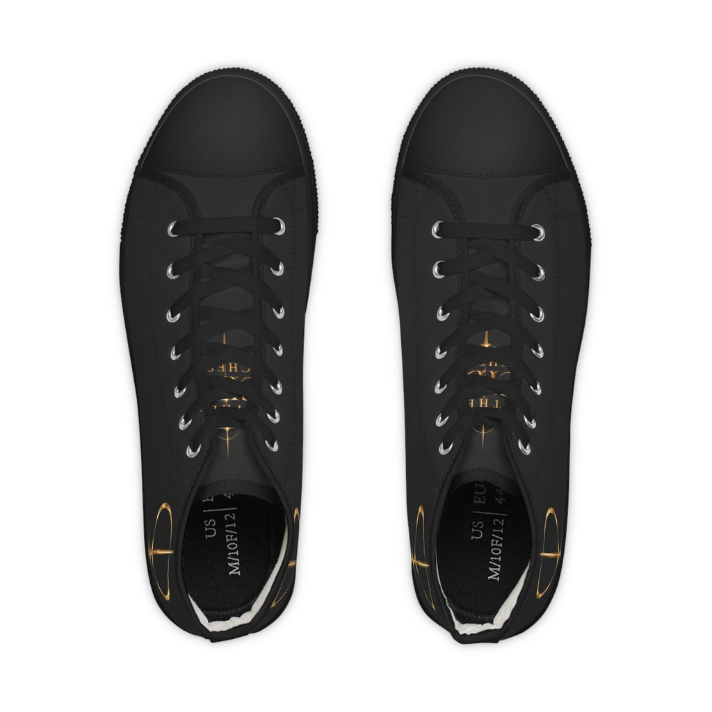 White High-Top Sneakers with Minimal Gold Nautical Compass Accent