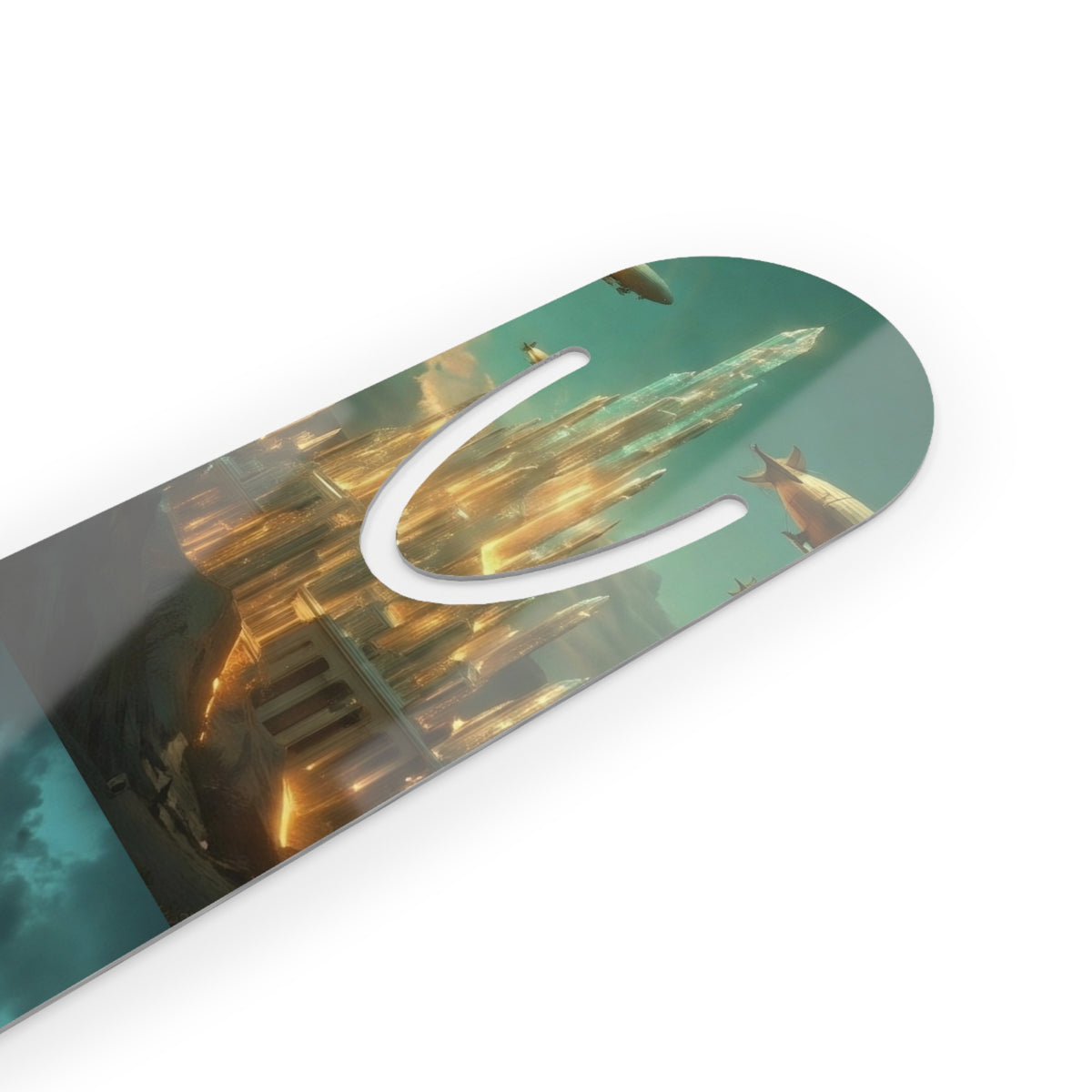 Fantasy City Metal Bookmark – Steampunk Airship & Mystic Portal Reading Marker