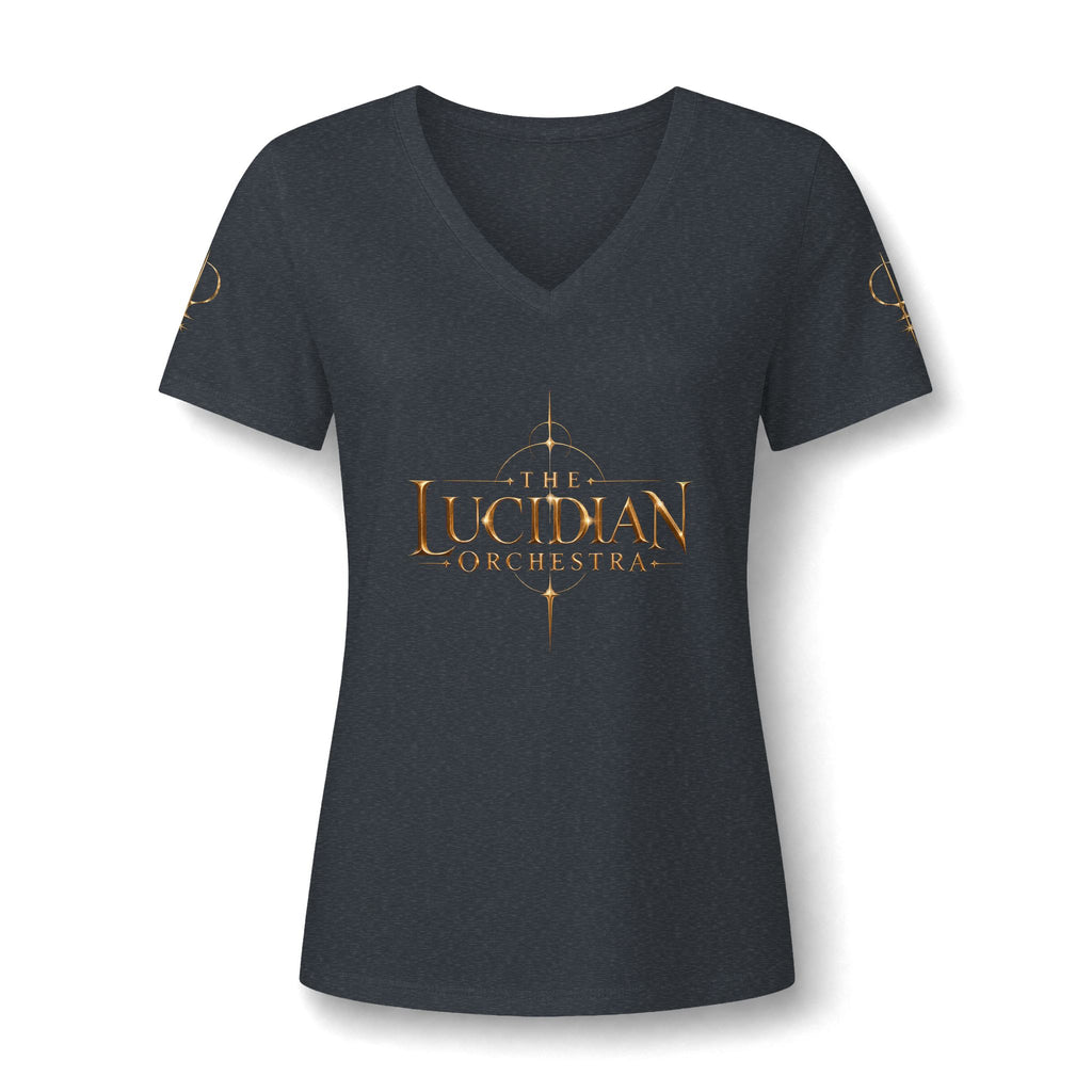 Lucidian Orchestra Women's V-Neck Tee — Elegant Music Logo Tee