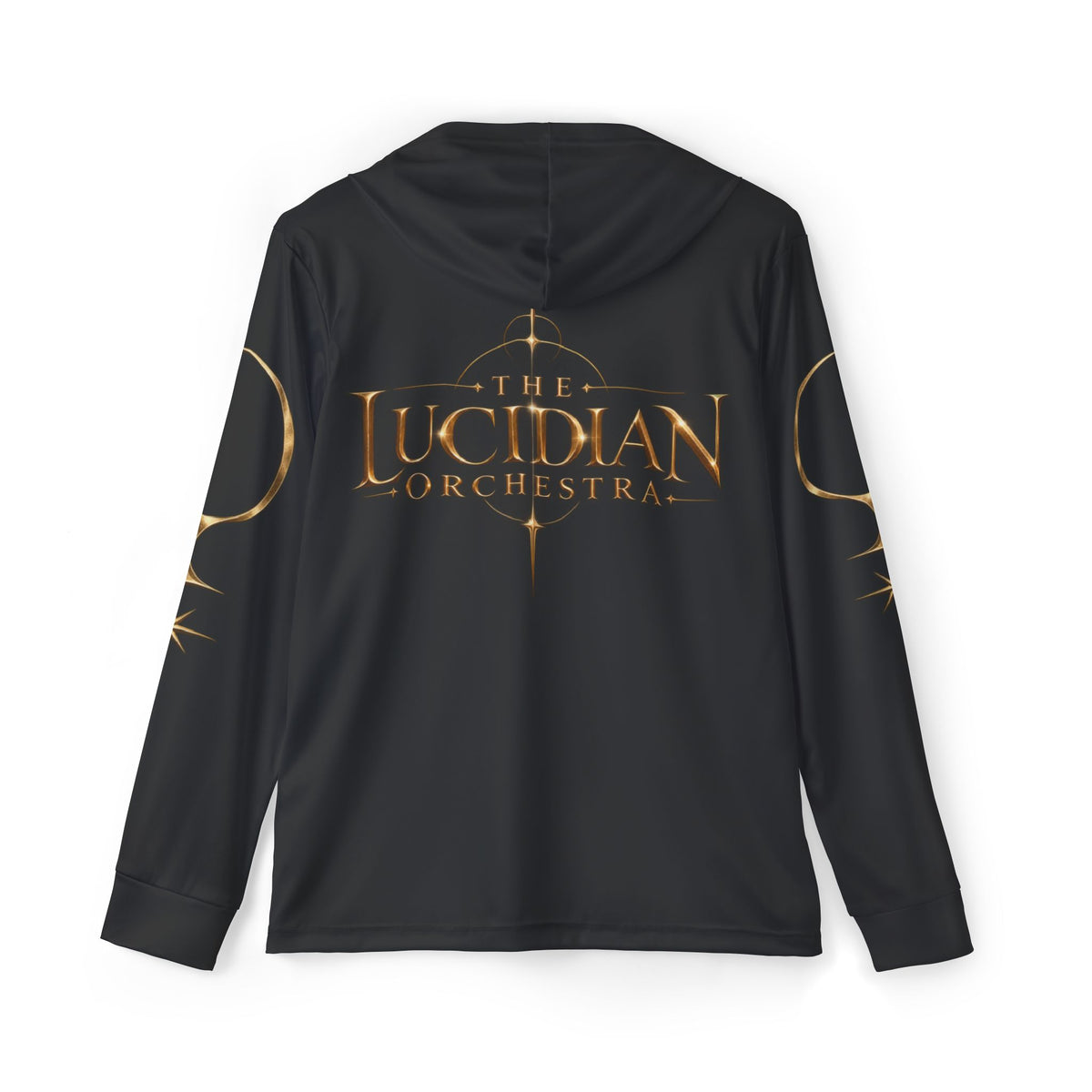 Lucidian Orchestra Logo Hoodie — Gold Emblem Sports Warmup Hoodie