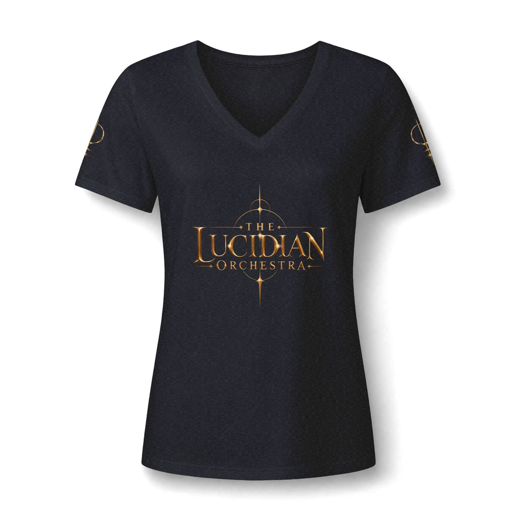 Lucidian Orchestra Women's V-Neck Tee — Elegant Music Logo Tee
