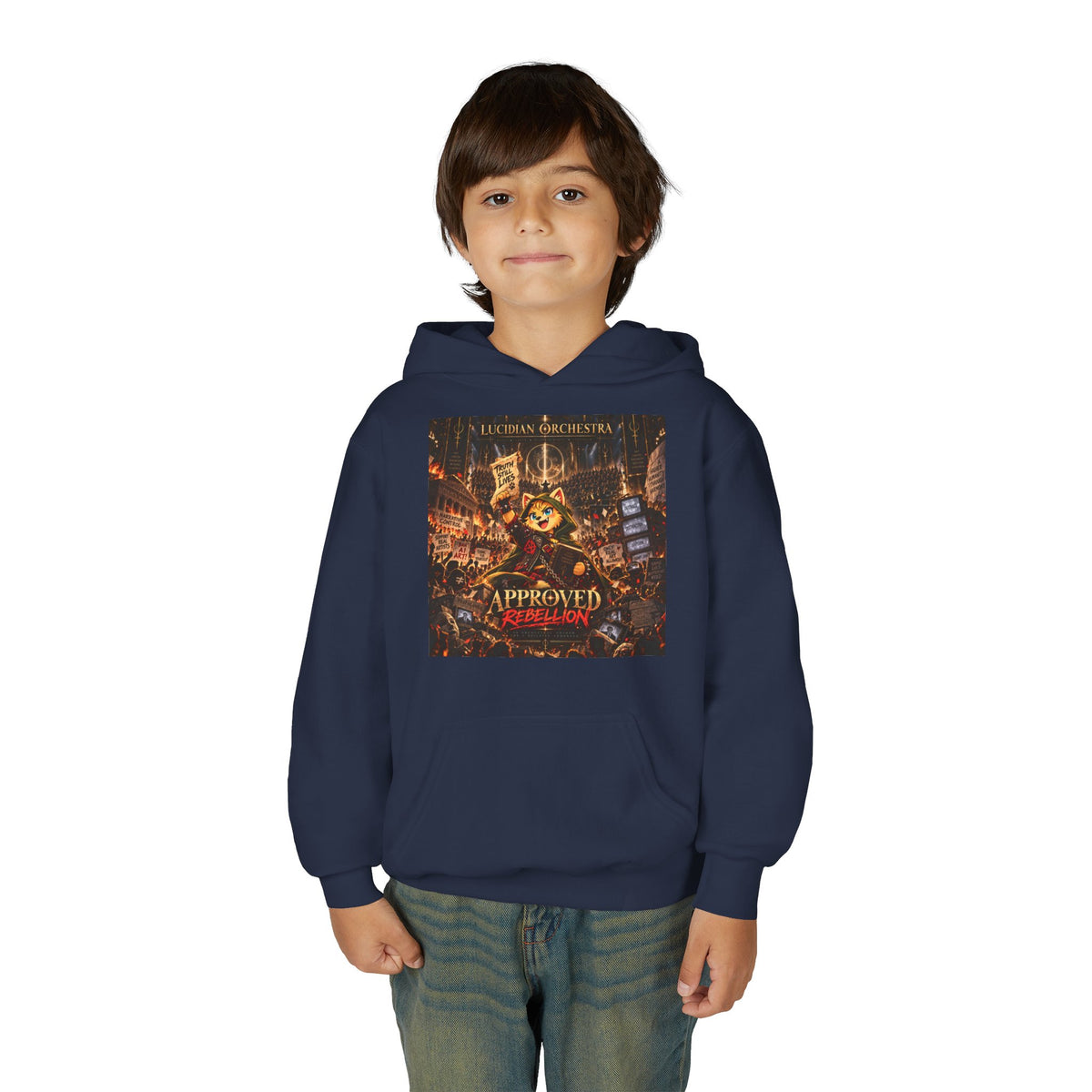 Youth Hoodie — 'Approved Mutation' Graphic Hoodie with Gold Symbol Back