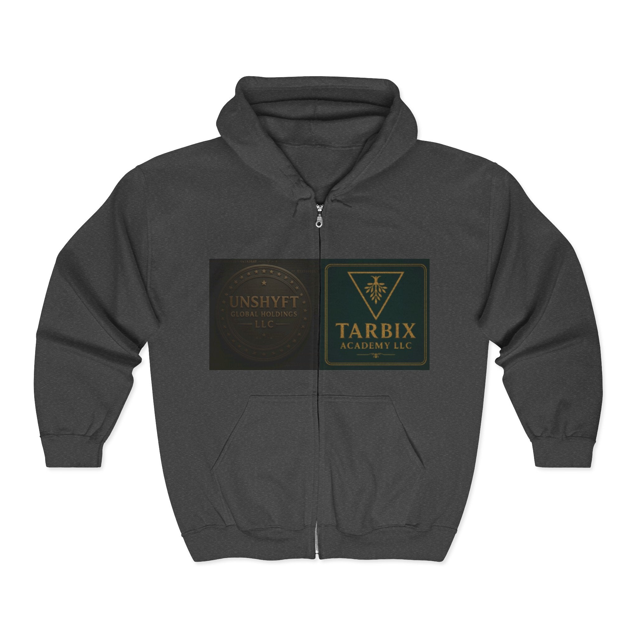 Tarbix Academy Zip Hoodie – Black Full-Zip Sweatshirt with Gold Crest