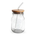 16oz Engraved Glass Sipper Jar with Bamboo Lid & Straw