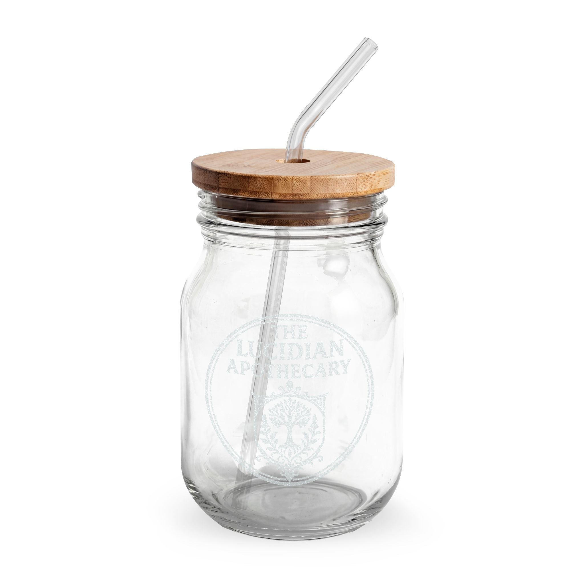 16oz Engraved Glass Sipper Jar with Bamboo Lid & Straw