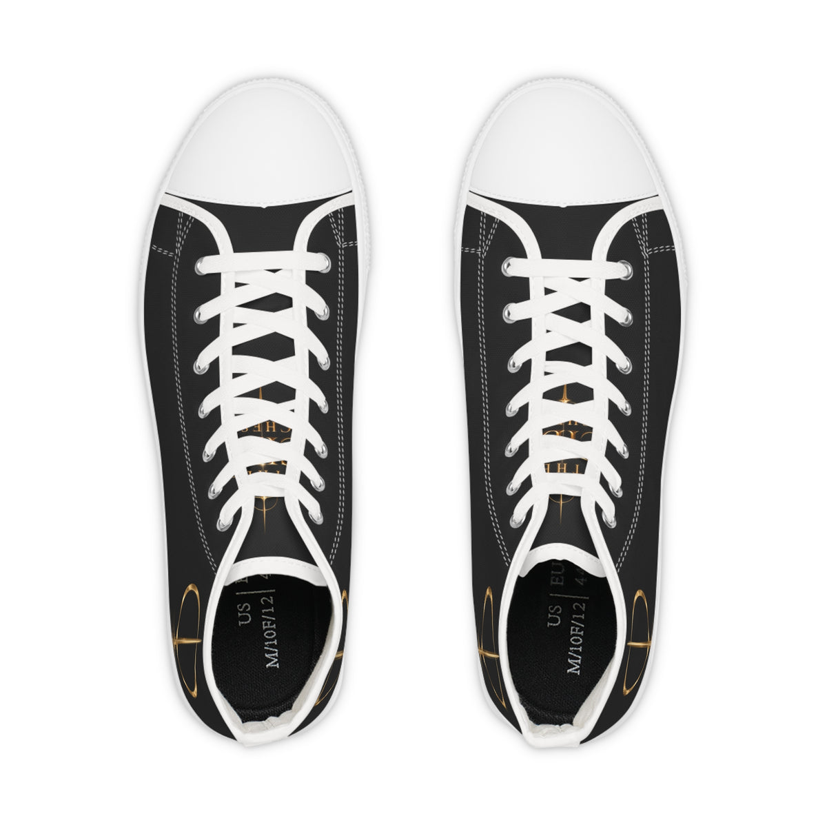 White High-Top Sneakers with Minimal Gold Nautical Compass Accent