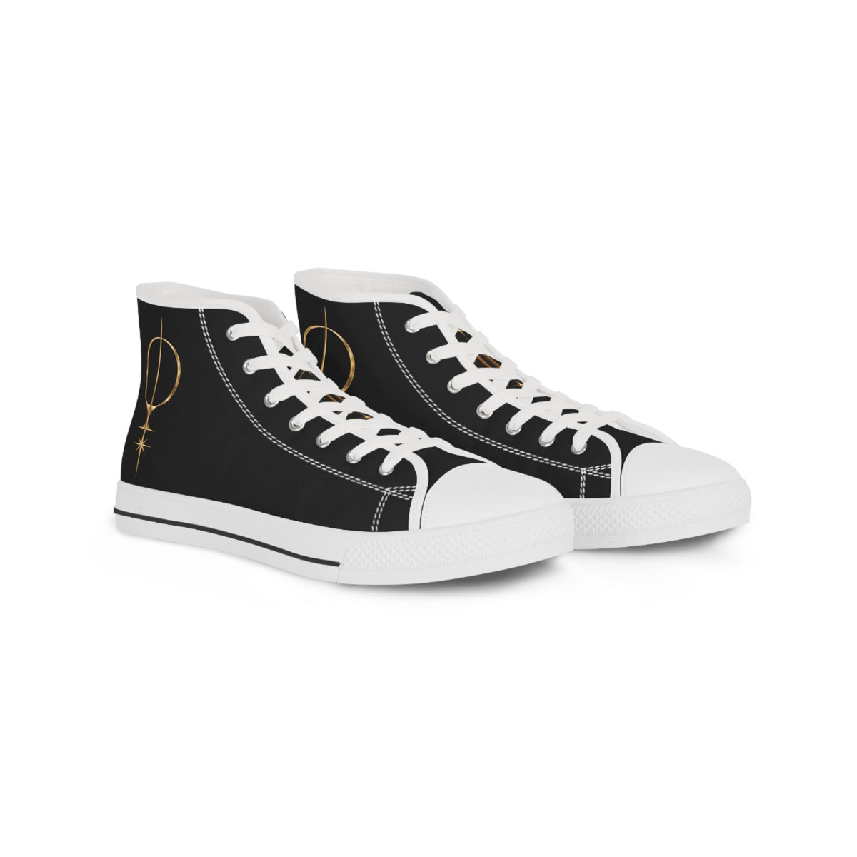 White High-Top Sneakers with Minimal Gold Nautical Compass Accent